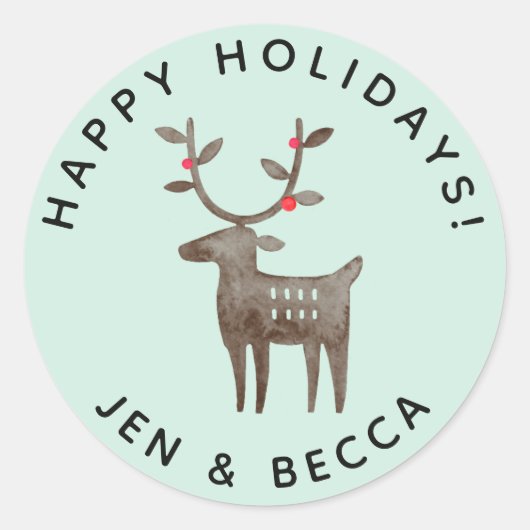 Schattige waterverf rendieren | Zeegroen of elke k Ronde Sticker (Voorkant)