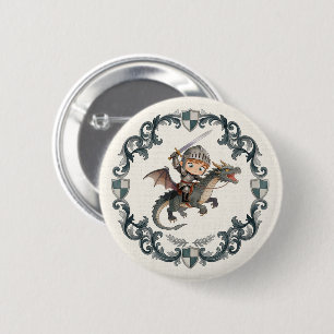 Schattige Waterverf Ridder Kasteel Jongens Royale Ronde Button 5,7 Cm