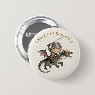 Schattige Waterverf Ridder Kasteel Jongens Royale Ronde Button 5,7 Cm