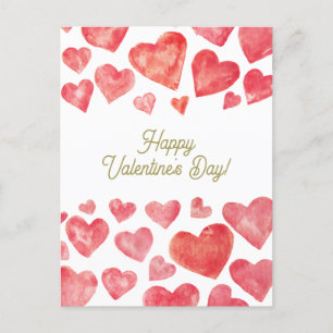 Schattige waterverf rode harten Fijne Valentijnsda Feestdagenkaart