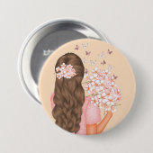 schattige Waterverf roze bloemen monogramed voor h Ronde Button 7,6 Cm (Voorkant /achterkant)