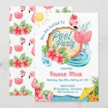 schattige waterverf roze flamingo zwembadfeestje