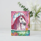Schattige Waterverf Roze Mane Eenhoorn Bathtime Briefkaart (Staand voorkant)