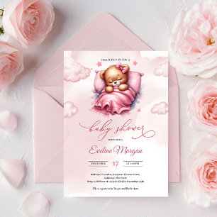 Schattige waterverf roze slapende teddybeer op wol kaart