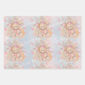 Schattige Waterverf Roze Teddy Bears en Flowers Inpakpapier Vel (Voorkant 3)