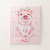 Schattige Waterverf Roze Varkens Gepersonaliseerd Legpuzzel (Verticaal)