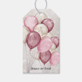 Schattige Waterverf Roze Witte Ballonnen Feest Cadeaulabel