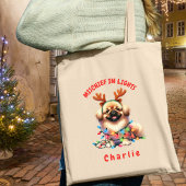 Schattige Waterverf Schattigee Kerst Pekinees Hond Tote Bag