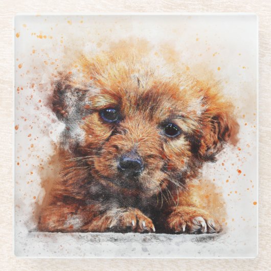 Schattige Waterverf schets van een puppy Glazen Onderzetter (Voorkant)