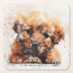 Schattige Waterverf schets van een puppy Kartonnen Onderzetters