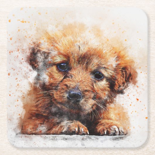 Schattige Waterverf schets van een puppy Kartonnen Onderzetters (Voorkant)