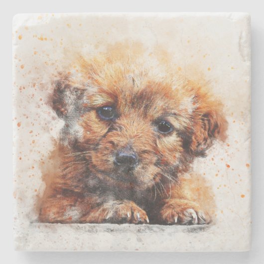 Schattige Waterverf schets van een puppy Stenen Onderzetter (Voorkant)