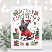 Schattige waterverf Schotse terriër kerstkaart