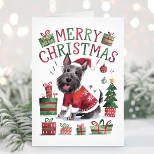 Schattige waterverf Schotse terriër kerstkaart Feestdagen Kaart