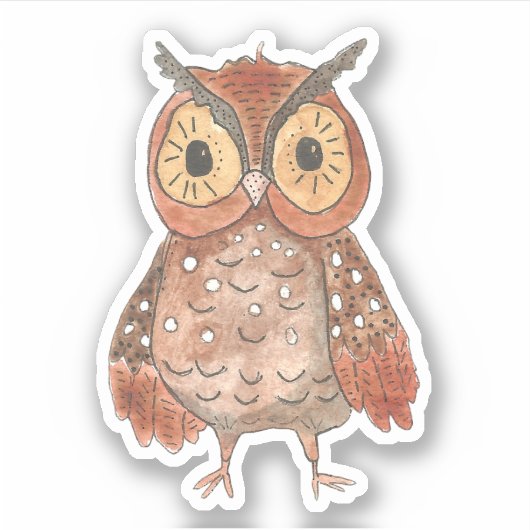 Schattige Waterverf Screech Uil Sticker (Voorkant)