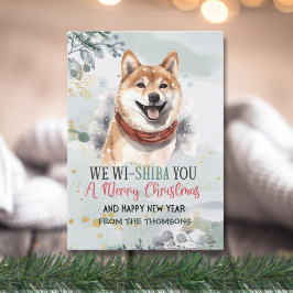 Schattige Waterverf Shiba Inu Kerstmis Feestdagenkaart