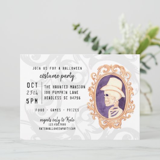 Schattige Waterverf Skelet ingelijst Portret Hallo Kaart (Staand voorkant)