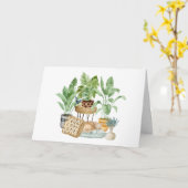 Schattige waterverf slapende kat en huisplanten  kaart (Gele Bloem)