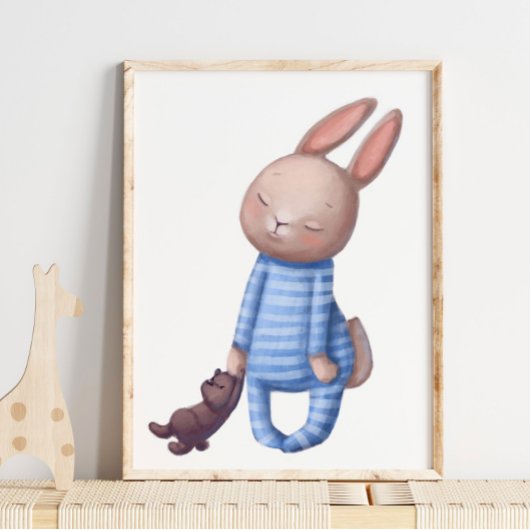 Schattige Waterverf Sleepy Bunny | Wandafdrukken Poster
