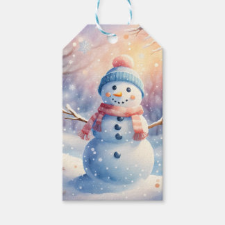 Schattige waterverf-sneeuwman in Winter Wonderland Cadeaulabel