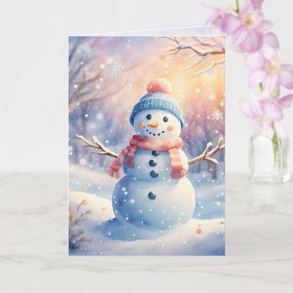 Schattige waterverf-sneeuwman in Winter Wonderland Kaart