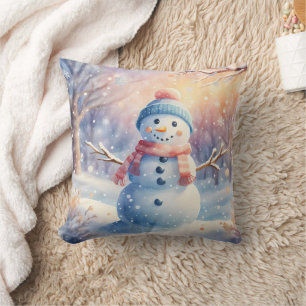 Schattige waterverf-sneeuwman in Winter Wonderland Kussen