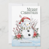Schattige waterverf-sneeuwman met kerstmuts & bloe feestdagenkaart (Voorkant)