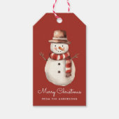 Schattige waterverf-sneeuwman vrolijk kerstfeest cadeaulabel (Voorkant)