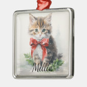 SCHATTIGE WATERVERF TABBY KITTEN MET RODE STRIK METALEN ORNAMENT (Links)