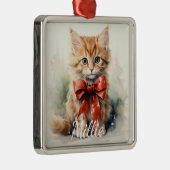 SCHATTIGE WATERVERF TABBY KITTEN MET RODE STRIK METALEN ORNAMENT (Rechts)