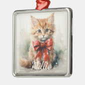SCHATTIGE WATERVERF TABBY KITTEN MET RODE STRIK METALEN ORNAMENT (Links)