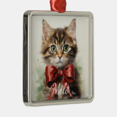 SCHATTIGE WATERVERF TABBY KITTEN MET RODE STRIK METALEN ORNAMENT (Rechts)