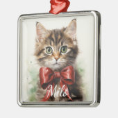 SCHATTIGE WATERVERF TABBY KITTEN MET RODE STRIK METALEN ORNAMENT (Links)