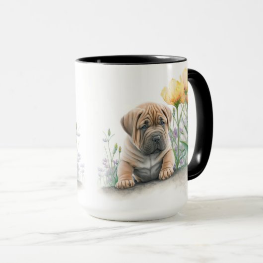 SCHATTIGE WATERVERF TAN SHAR PEI PUPPY DOG MOK (Voorkant rechts)