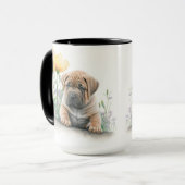 SCHATTIGE WATERVERF TAN SHAR PEI PUPPY DOG MOK (Voorkant links)