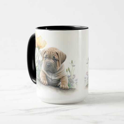 SCHATTIGE WATERVERF TAN SHAR PEI PUPPY DOG MOK (Voorkant links)