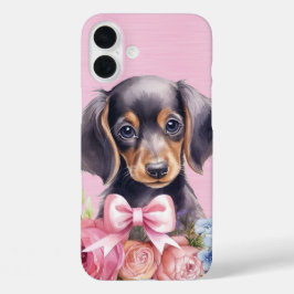 SCHATTIGE WATERVERF TECKEL PUPPY DOG iPhone 16 PLUS HOESJE