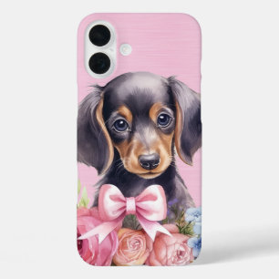 SCHATTIGE WATERVERF TECKEL PUPPY DOG iPhone 16 PLUS HOESJE