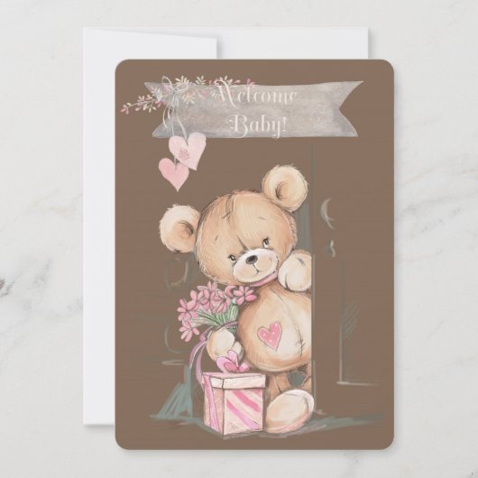 Schattige Waterverf Teddy Bear Baby shower Kaart (Voorkant)