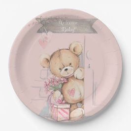 Schattige Waterverf Teddy Bear Baby shower Papieren Bordje