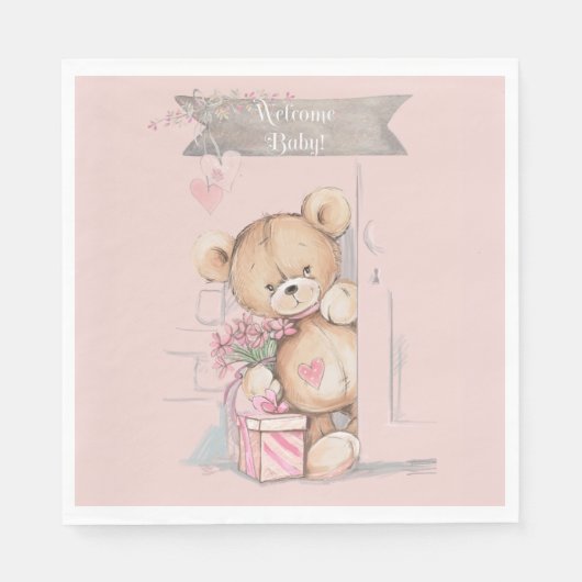 Schattige Waterverf Teddy Bear Baby shower Servet (Voorkant)