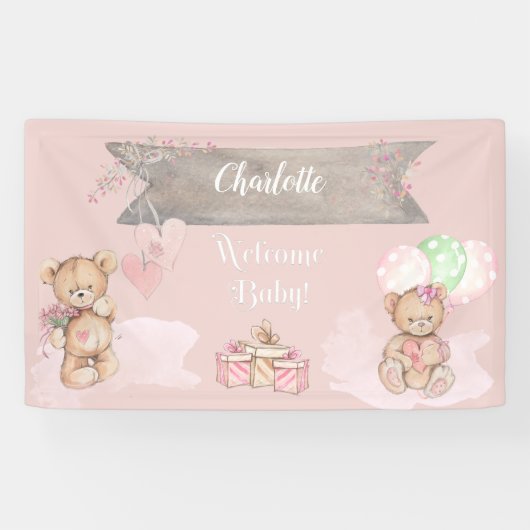 Schattige Waterverf Teddy Bear Baby shower Spandoek (Horizontaal)