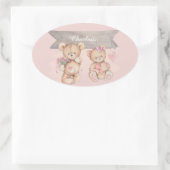 Schattige Waterverf Teddy Bear Baby shower Square Ovale Sticker (Tas)