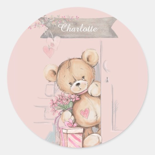 Schattige Waterverf Teddy Bear Baby shower Square Ronde Sticker (Voorkant)