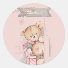Schattige Waterverf Teddy Bear Baby shower Square Ronde Sticker