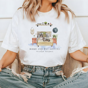 Schattige waterverf thuis- en huisdieroppasdienste t-shirt