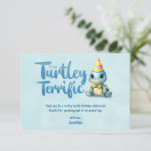 Schattige waterverf turtle kinder verjaardag bedankkaart (Staand voorkant)