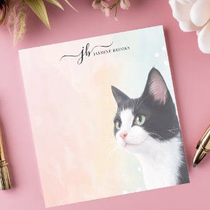 Schattige Waterverf Tuxedo Cat Pastel gepersonalis Notitieblok