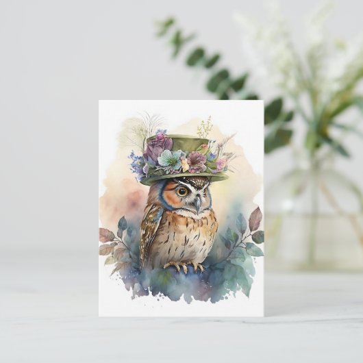 Schattige Waterverf Uil Briefkaart (Staand voorkant)