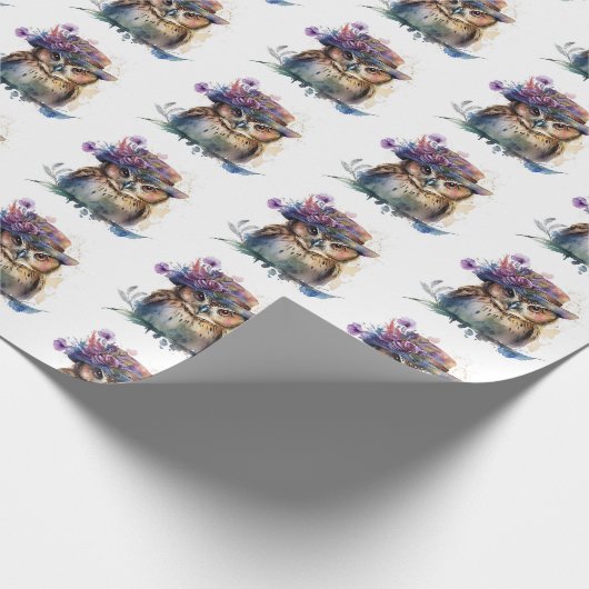 Schattige Waterverf Uil Cadeaupapier (Hoek)